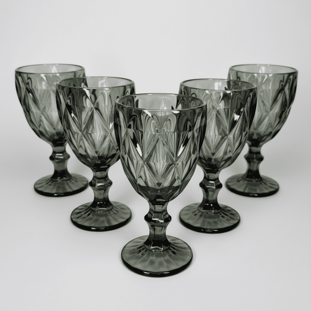 Copas Vintage Labradas de Vidrio Gris Elegancia para Vino o Agua