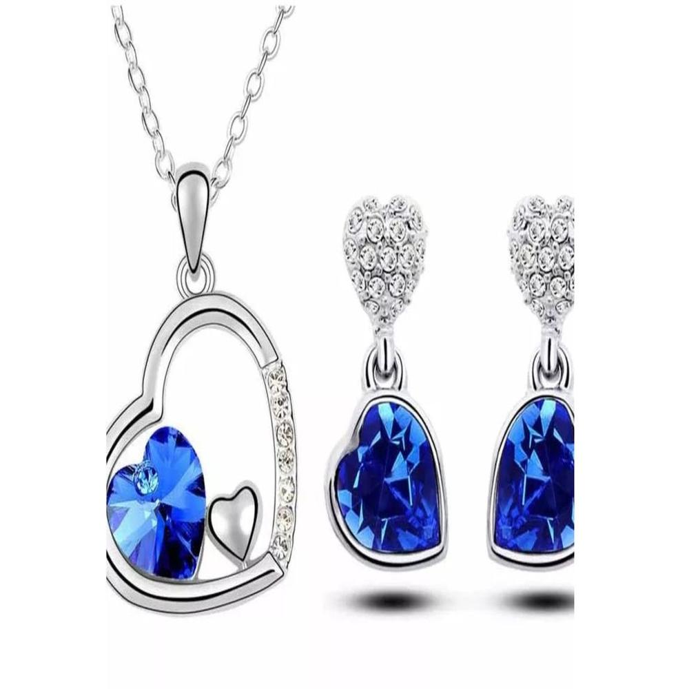 Pack de Joyas Corazón Azul Collar y Aretes- Genieka
