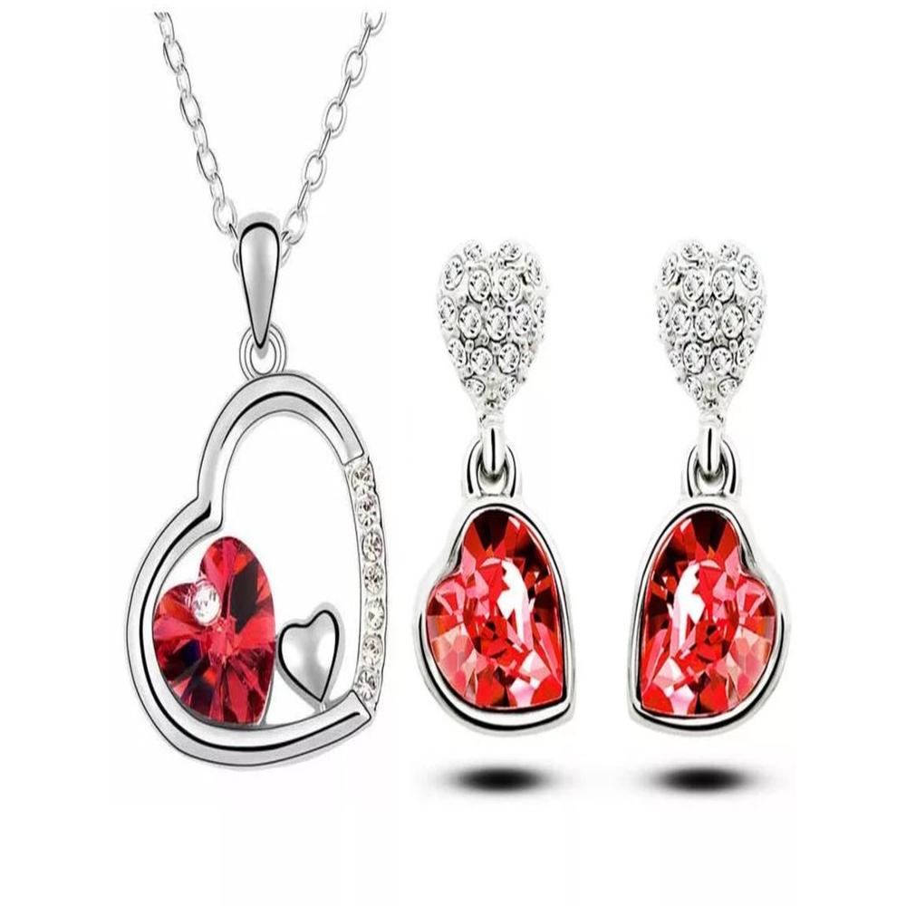 Pack de Joyas Corazón Rojo Collar y Aretes - Genieka.