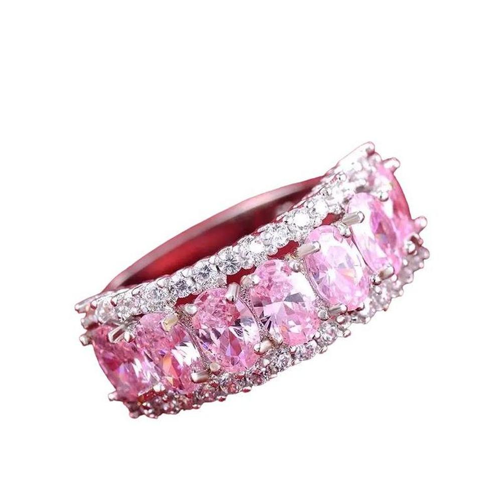 Aro Compromiso Cristal Rose Bañado Oro Blanco 18K Aniversario Genieka