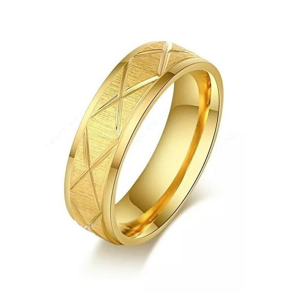 Anillo Matrimonio Líneas Cruzadas Mujer Bañado Oro Novia Genieka