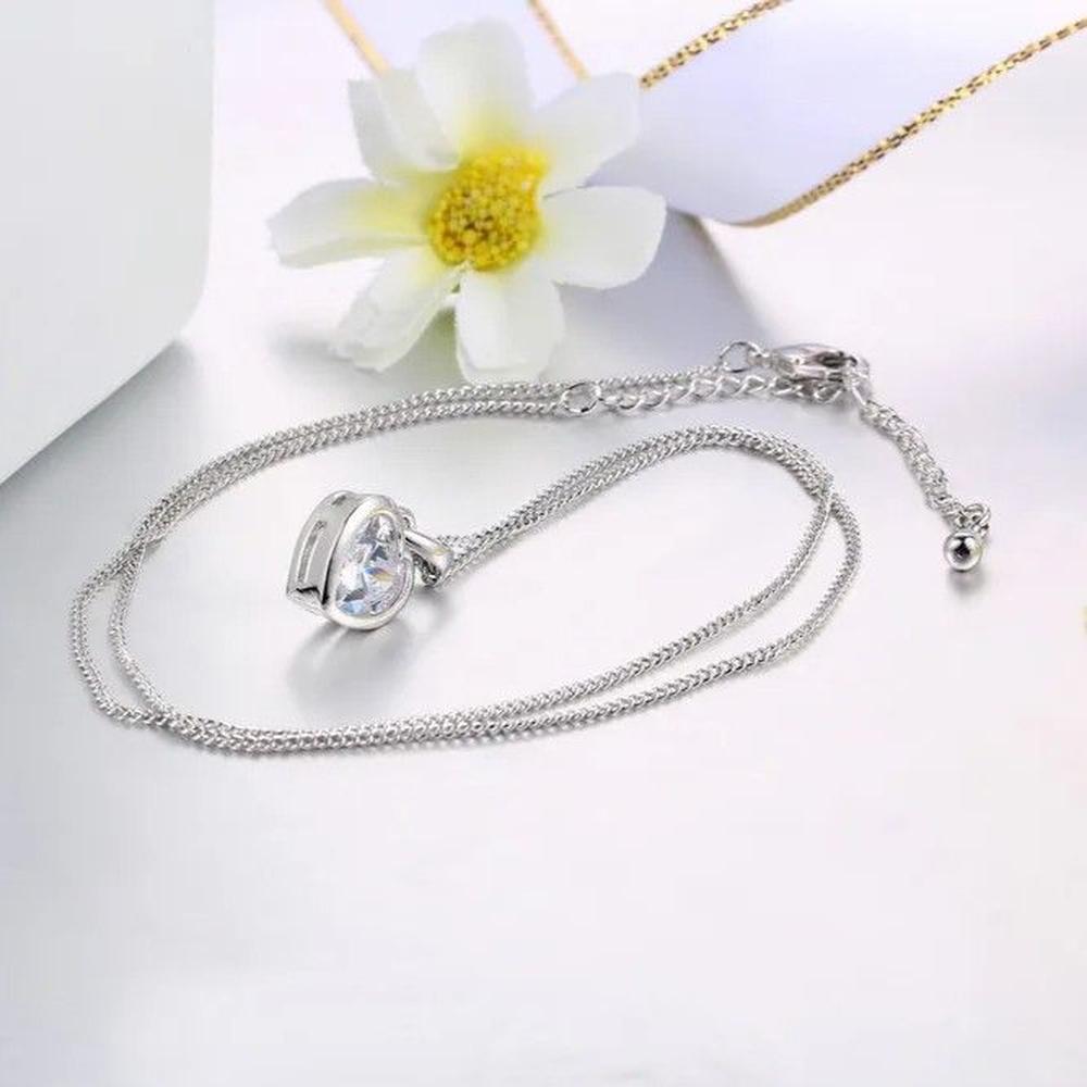 Collar Heart Crystal Silver Novia Regalo San Valentín Genieka