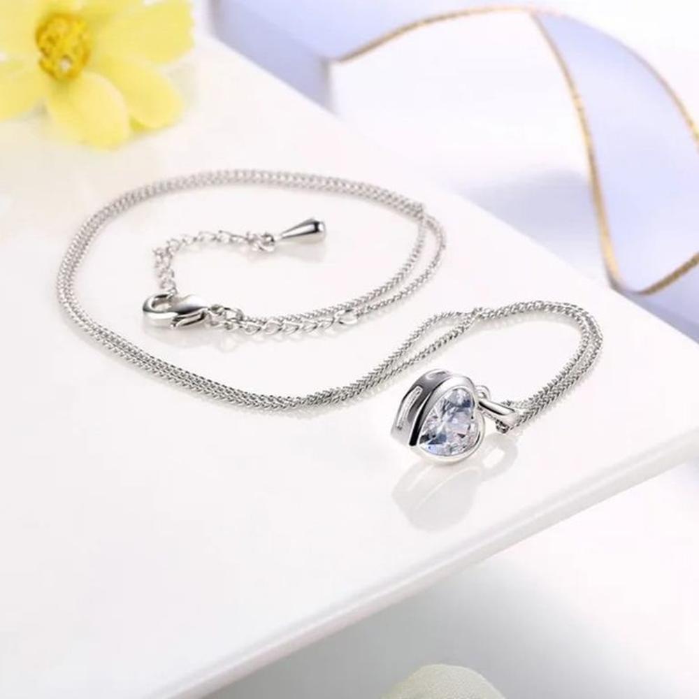 Collar Crystal Silver Heart Novia Amor Día de la Madre Genieka