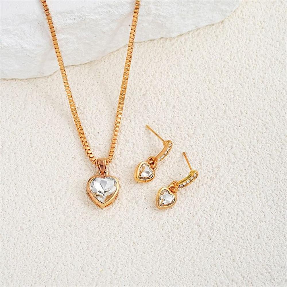 Set Collar Aretes Corazón Cristal Joyas Mujer Dije Bisutería Genieka