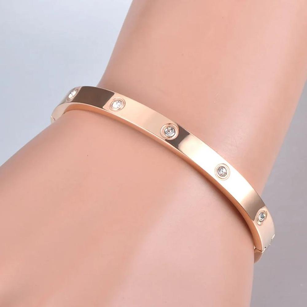 Pulsera Cristales Dorado Rosa Gold Rose Mujer Brazalete Genieka