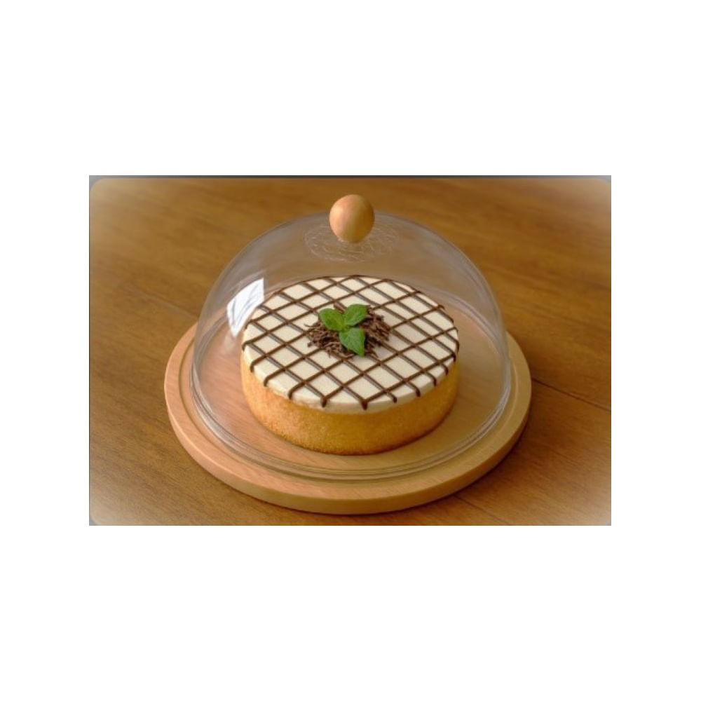 Porta Torta de Bambu y Tapa Transparente 31 cm
