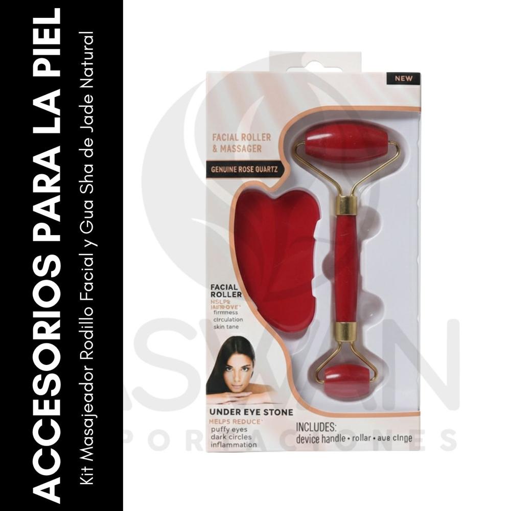 Kit Masajeador Rodillo Facial y Gua Sha de Jade Natural