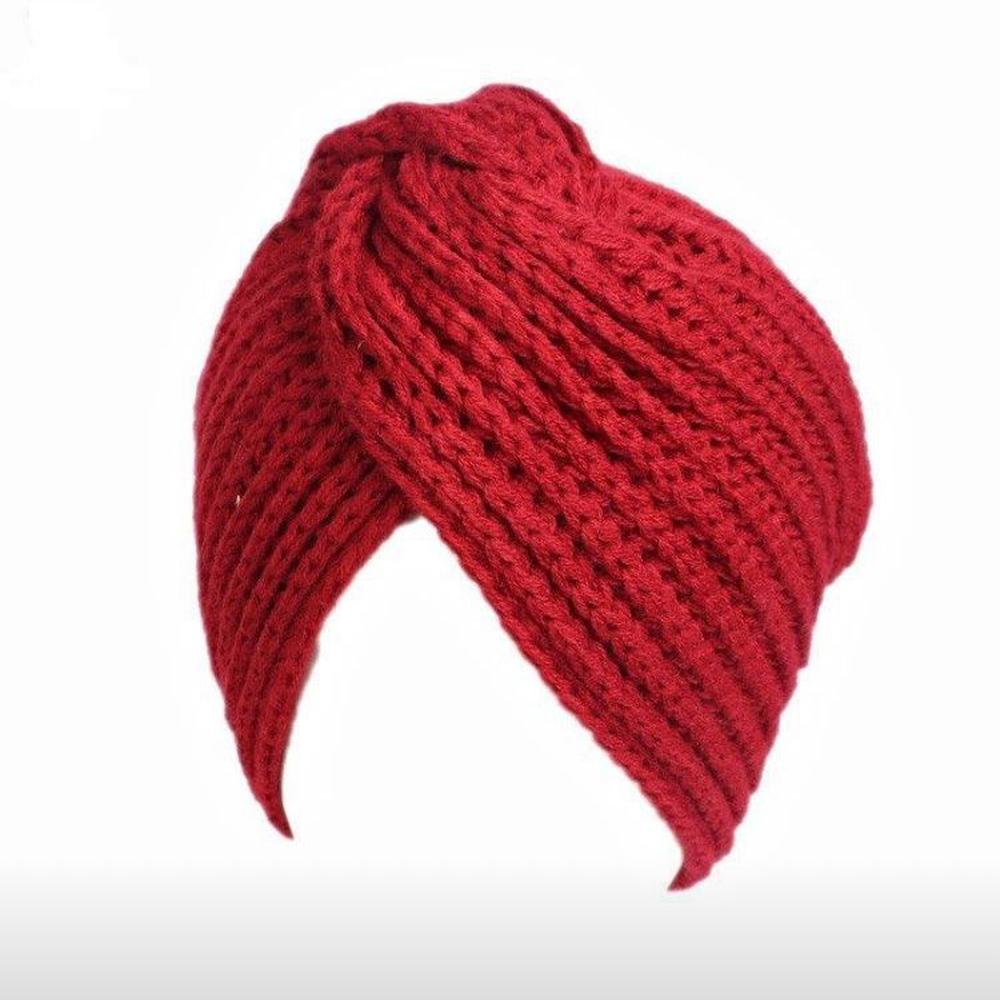 Turbante Tejido de Lana Beanie Gorro Mujer - Rojo