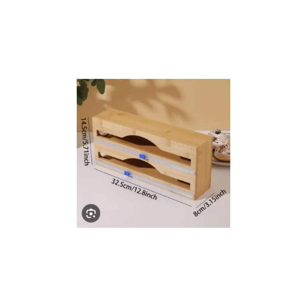 Dispensador doble de Bambu con Cortador para Papel de Cocina