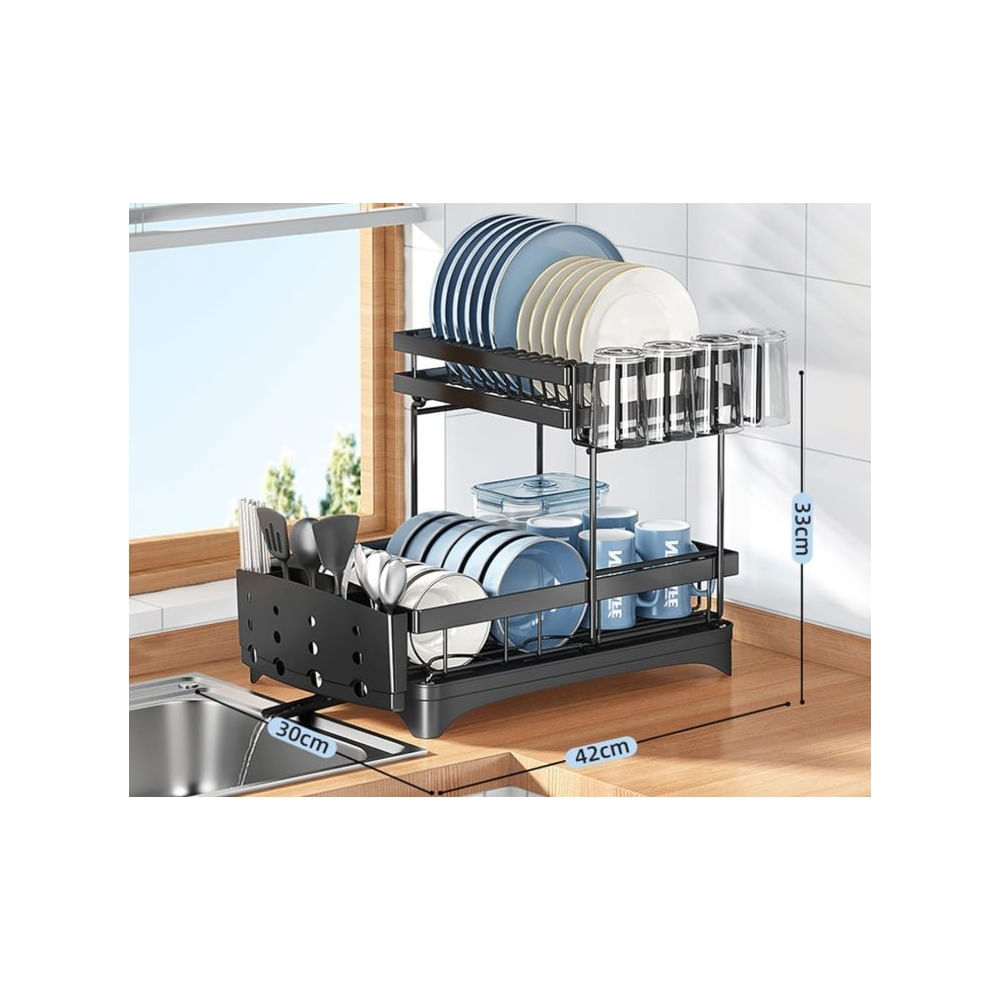 Escurridor de Platos de dos niveles con Posavasos y Drenanaje movible