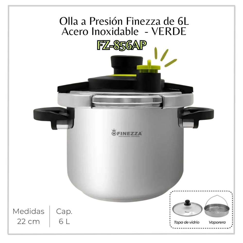 Olla a Presión Finezza de Acero Inoxidable de 6L FZ-856AP - VERDE