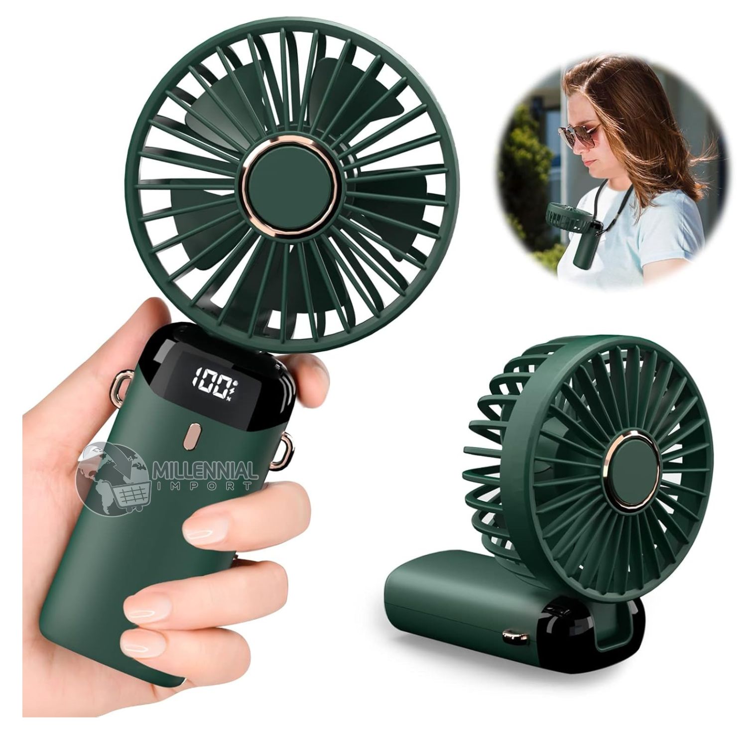 Ventilador Portátil De Mano Recargable De 3 Velocidades Con Base Rosado