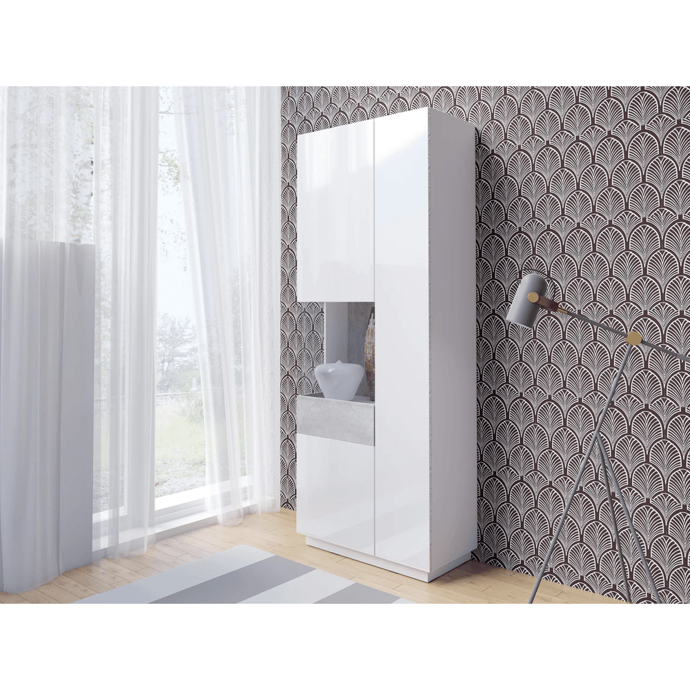 Vitrina Moderna color Blanco Gris Katamarina 2 puertas con vidrio TU MESITA Vitrina Moderna color Blanco Gris Katamarina 2 puertas con vidrio TU MESITA