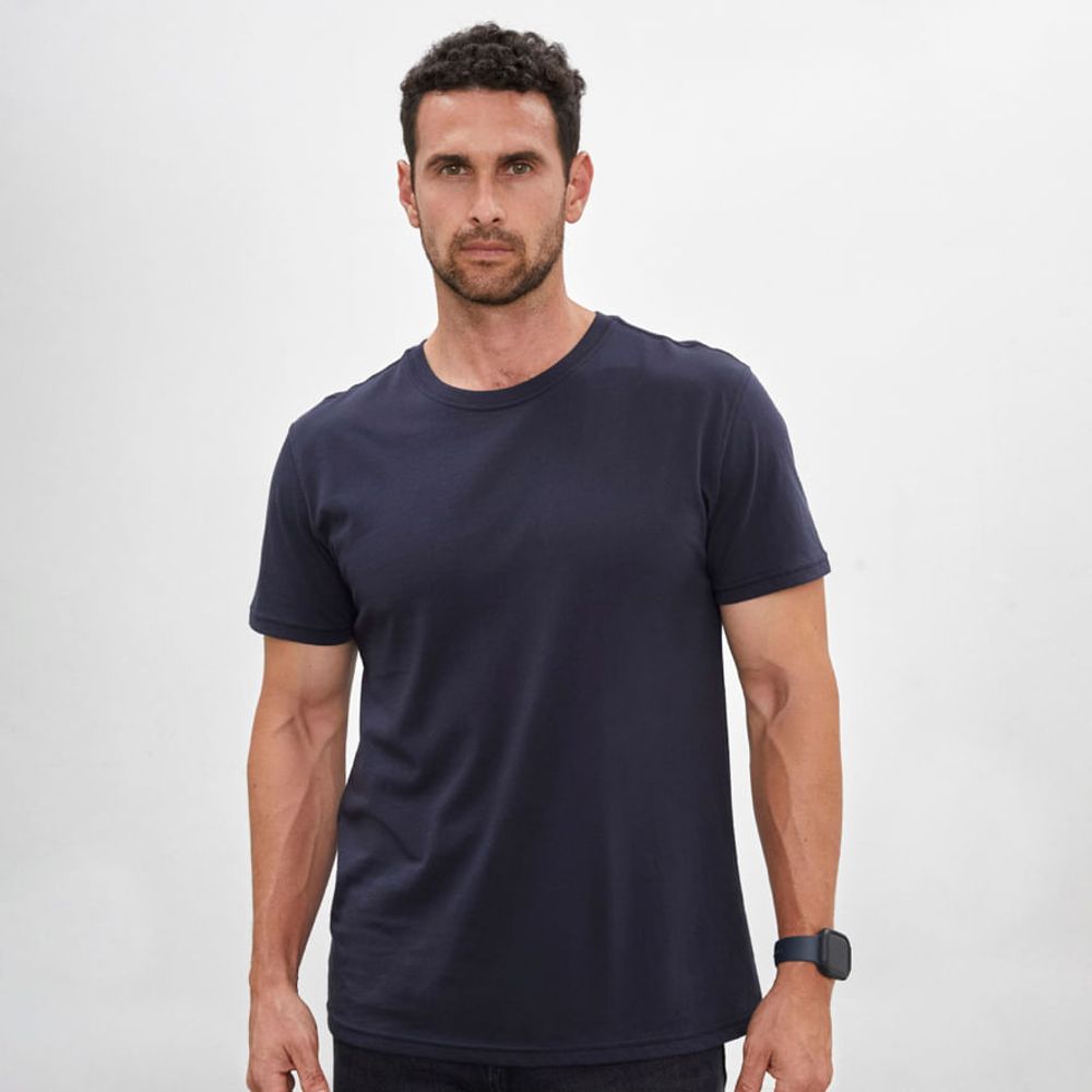 Polo Azul Oscuro para Hombre Drop the Label Cuello Redondo Manga Corta Algodón Pima talla S Polo Azul Oscuro para Hombre Drop the Label Cuello Redondo Manga Corta Algodón Pima talla S