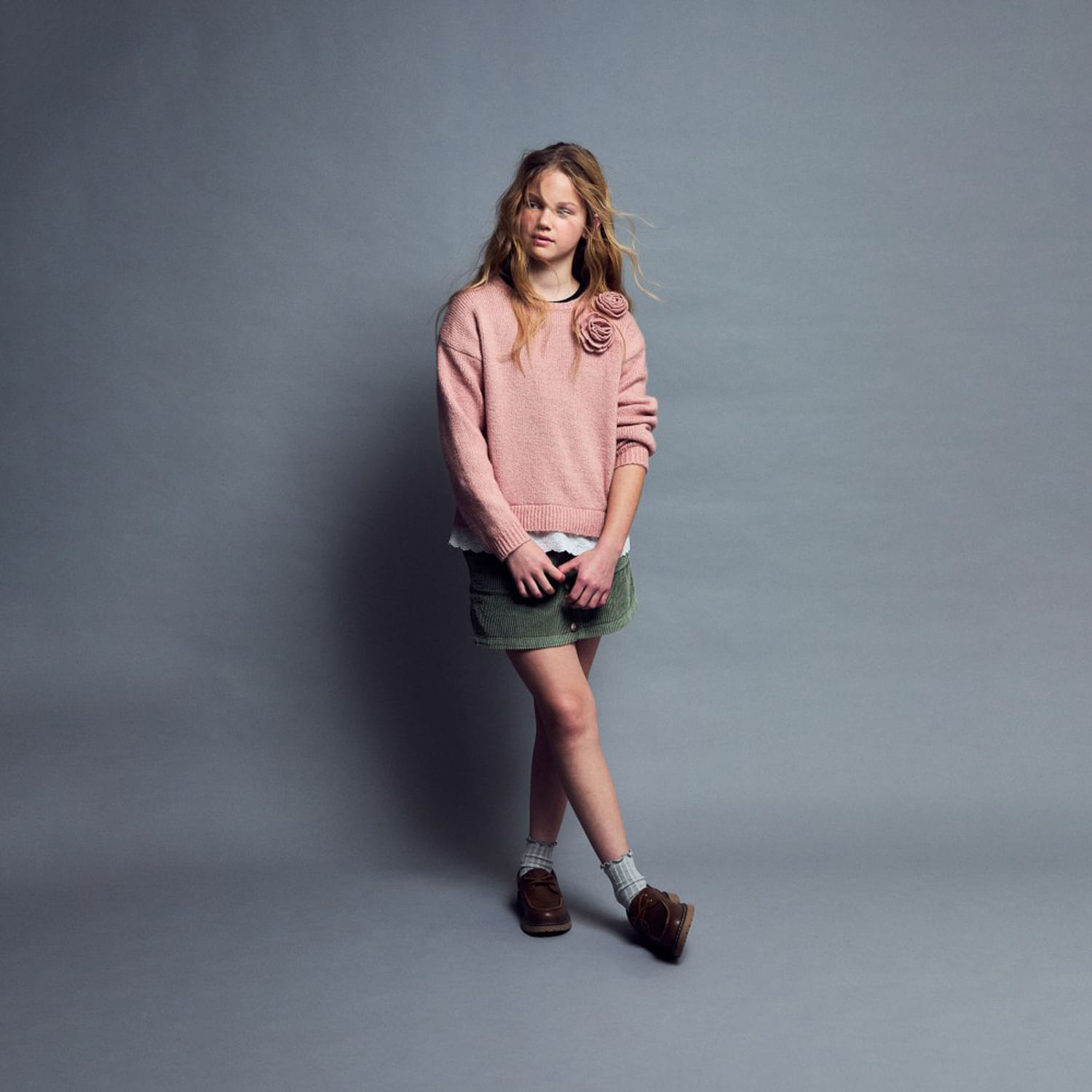 Falda Niña Sfera Pliegue Encaje Verde