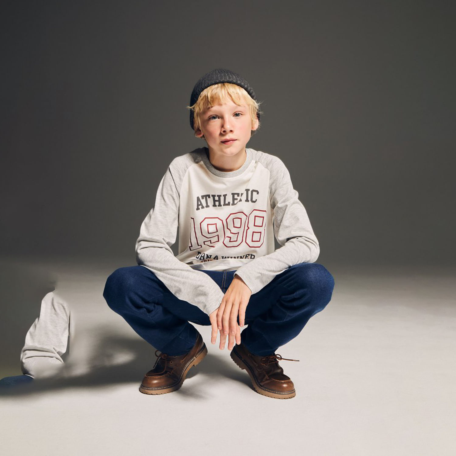 Polo Niño Sfera Manga Ranglan Gris Claro