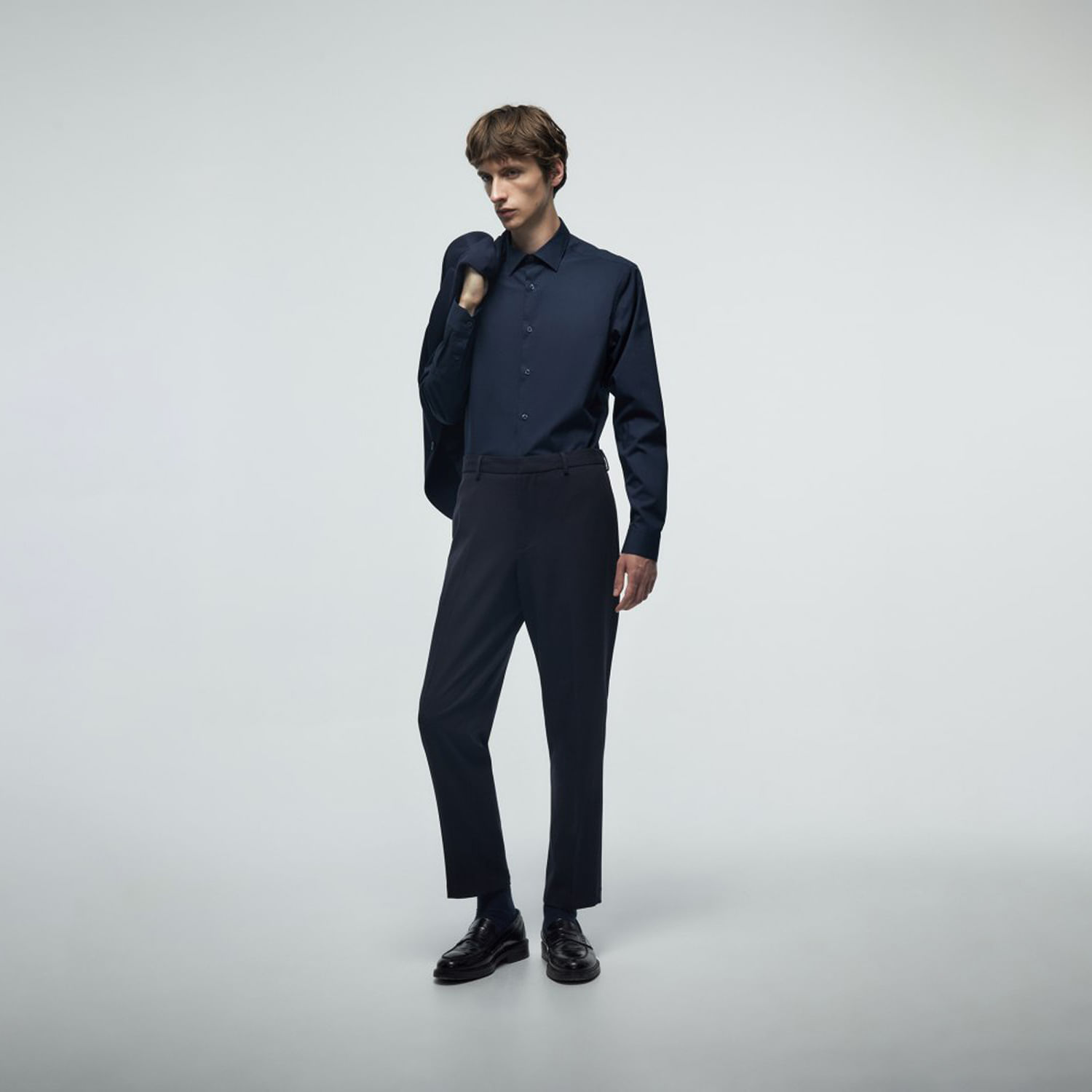 Camisa Hombre Sfera Popelín Slim Azul Marino