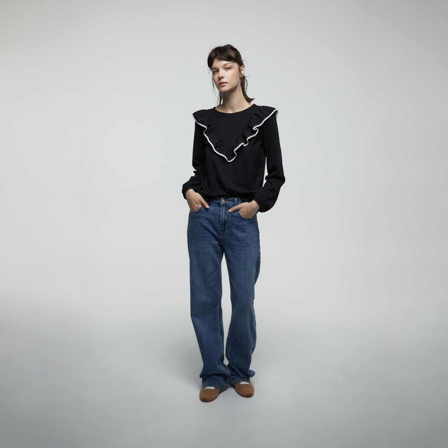 Polo Mujer Sfera Ml Bolitas Negro