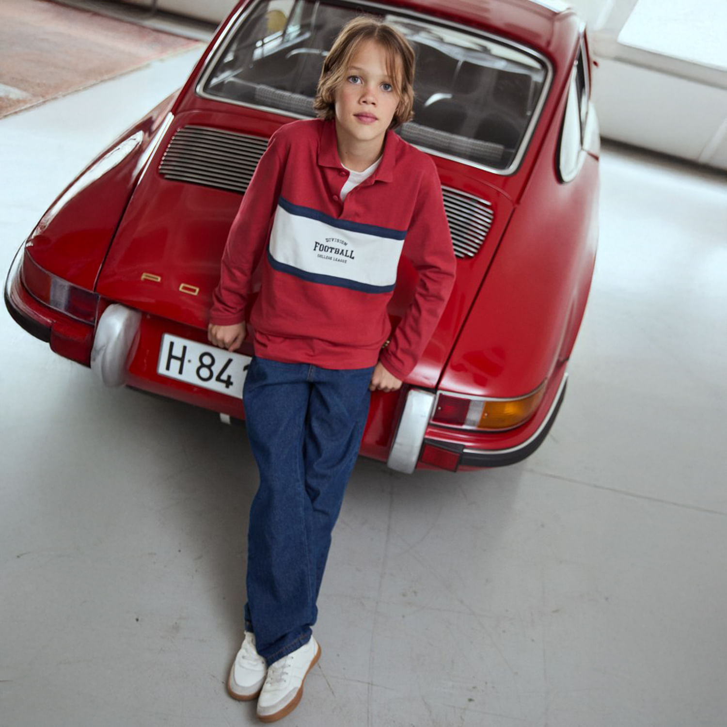 Polo Niño Sfera Franja Horizontal Rojo