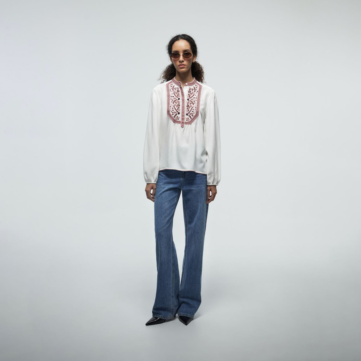 Blusa Mujer Sfera Bordada Etnica Print Rosa