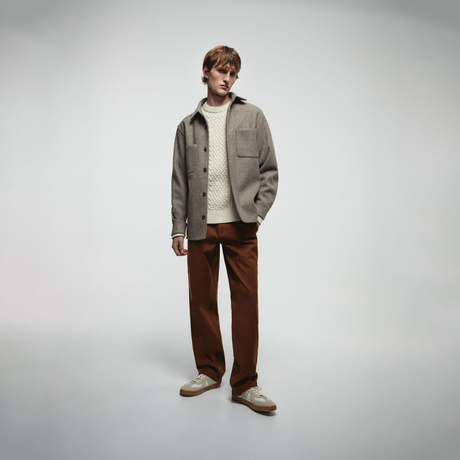 Camisa Hombre Sfera Sobrecamisa Paño Gris Melange