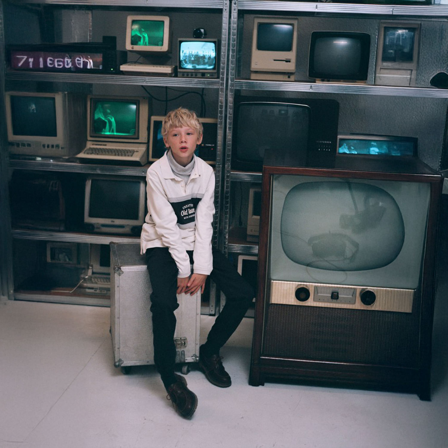 Polo Niño Sfera Franja Horizontal Blanco Hueso