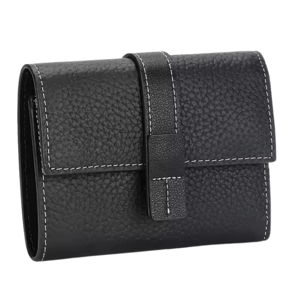 Billetera de Cuero Vacuno 6988 Diseño Moderno de 2 Tonos Negra