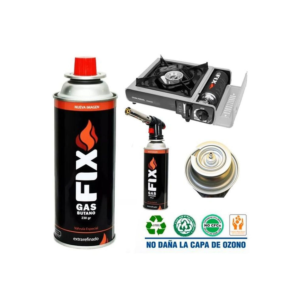 Gas Butano FIX Ultra Refinado valvula universal cocinillas flameadores