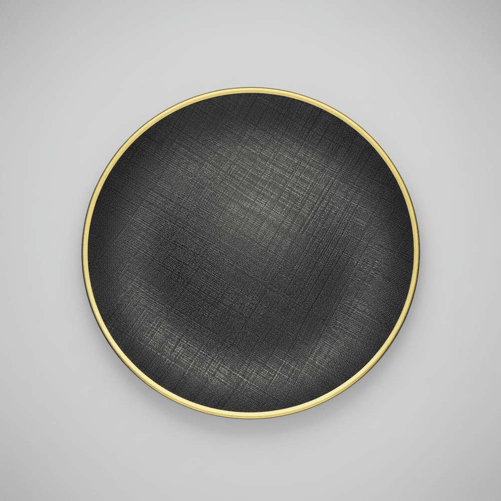 Plato Base de Vidrio Negro con Borde Dorado Decorativo para Mesa Plato Base de Vidrio Negro con Borde Dorado Decorativo para Mesa