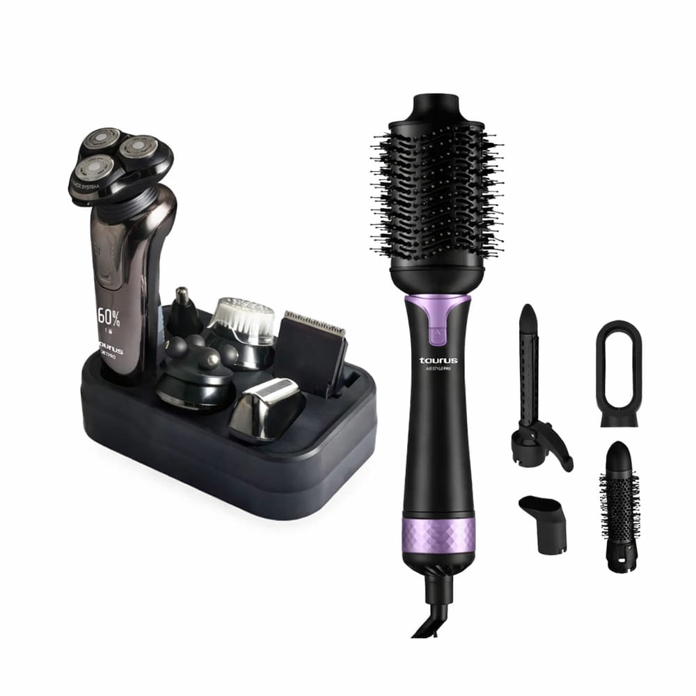 CEPILLO MOLDEADOR TAURUS 5 EN 1 AIR STYLE PRO MÁS AFEITADOR TAURUS 9 EN 1 JETPRO