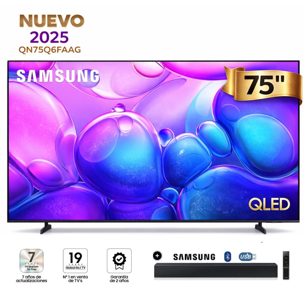 Televisor Samsung 75 Qled QN75Q6FAAGXPE 4k UHD Tizen Mas Soundbar Samsung HW-C400