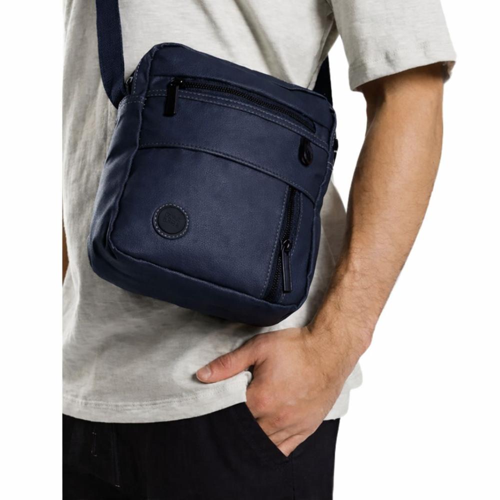 Morral Bandolera de Hombre  Spake DE CUERO PU  IMPERMEABLE mate con correa ajustable color azul