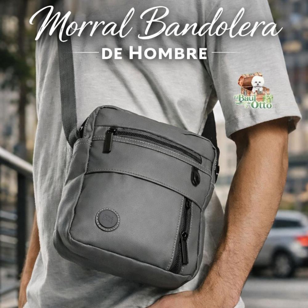Morral Bandolera de Hombre  Spake DE CUERO PU  IMPERMEABLE mate con correa ajustable color gris