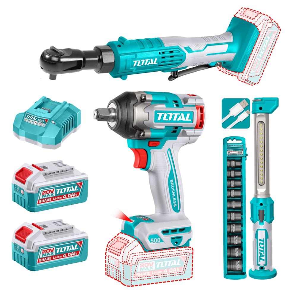 Combo 3 en 1 Llave de Impacto + Ratchet + Linterna 2x4ah TOSLI250981