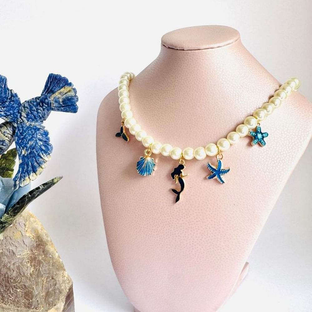 Collar perlas multidije - Joyas de Mora azul