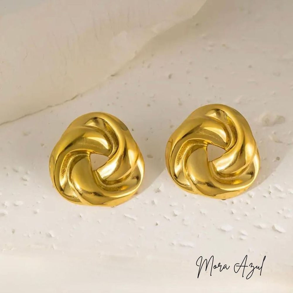 Arete nudo dorado- Joyas de mora azul