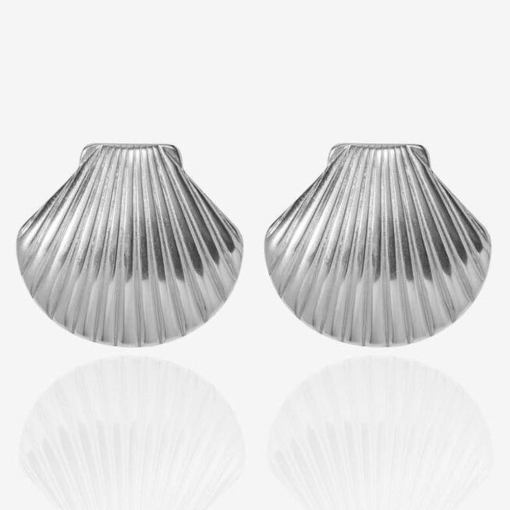 Arete chunky abanico plateado - Joyas de Mora azul