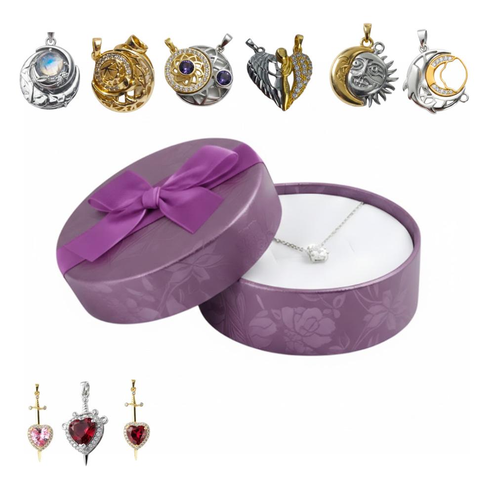 Cofre Joyero Morado  y Juego de Collares para Parejas San Valentín Aniversario