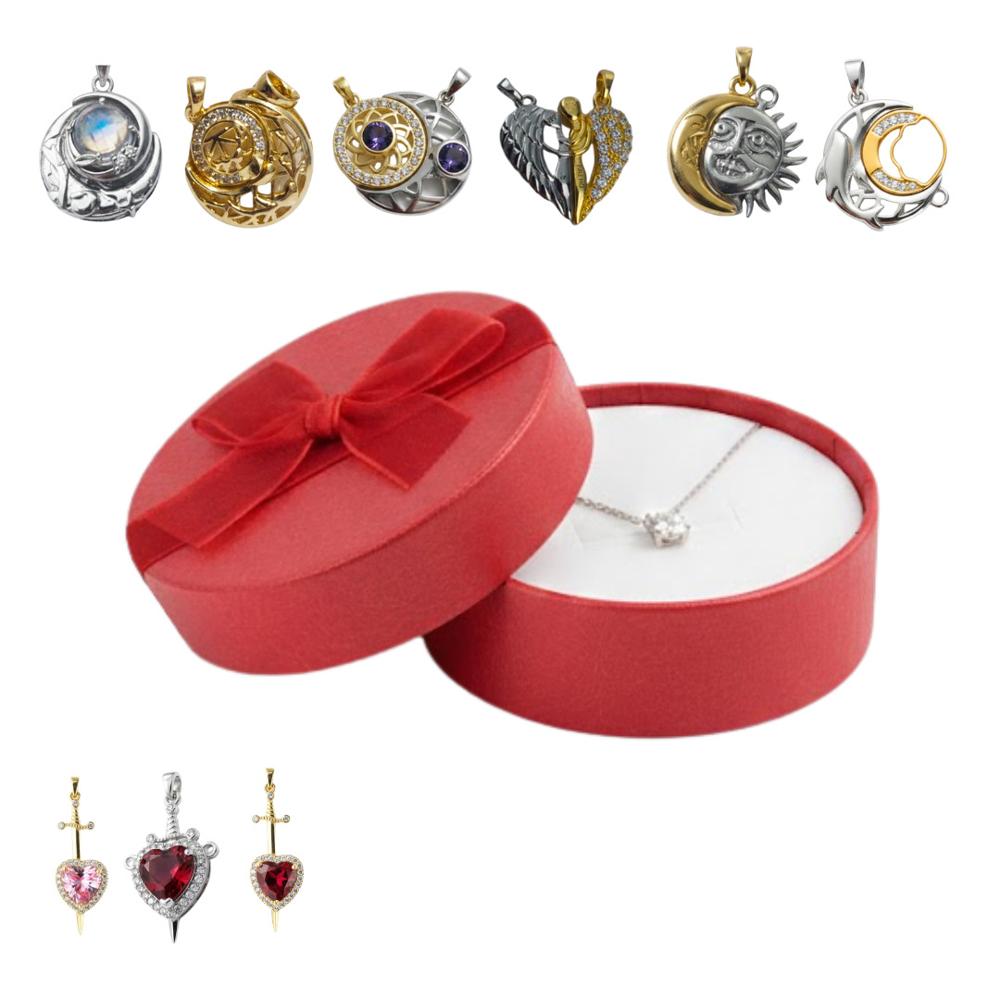 Cofre Joyero Rojo y Juego de Collares para Parejas San Valentín Aniversario