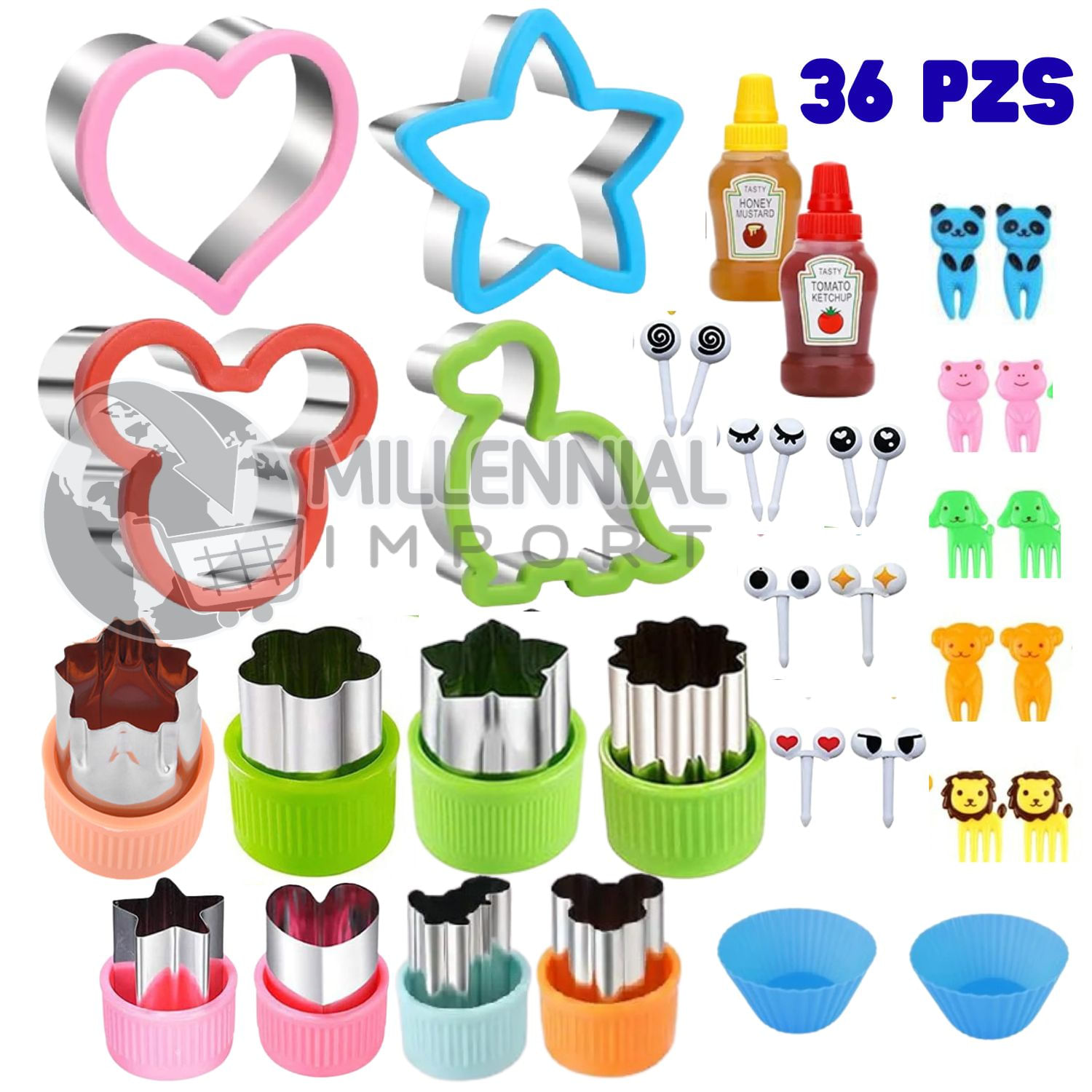 Set de Cortadores Moldes Mini tenedores para Loncheras Saludables de 36 piezas