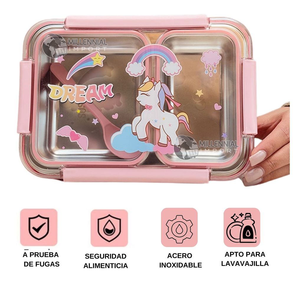 Lonchera para Niñas Tipo Bento Box de 4 divisiones Lonchera para Niñas Tipo Bento Box de 2 divisiones de Acero Inoxidable Antiderrame Color Rosado Lonchera para Niñas Tipo Bento Box de 4 divisiones Lonchera para Niñas Tipo Bento Box de 2 divisiones de Acero Inoxidable Antiderrame Color Rosado