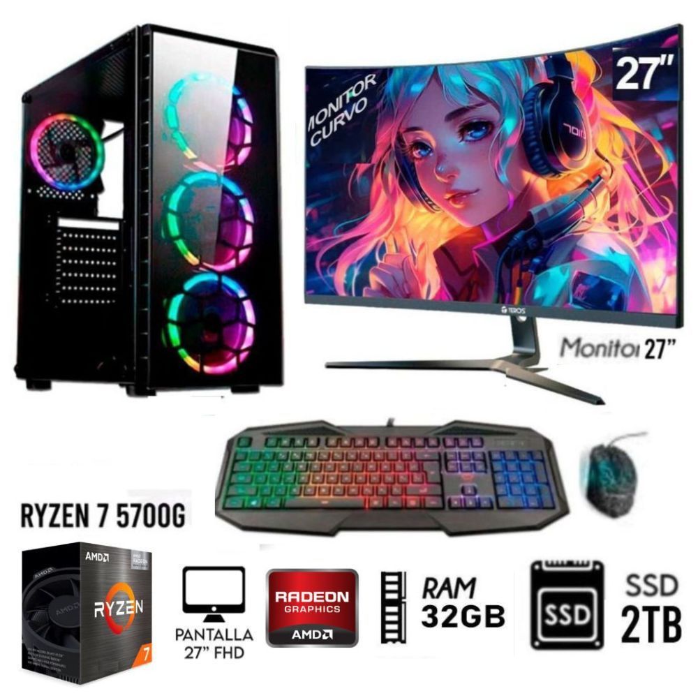 Computadora Pc Gamer RYZEN 7 5700G Ram32GB Disco SSD 2TB Monitor 27FHD Computadora Pc Gamer RYZEN 7 5700G Ram32GB Disco SSD 2TB Monitor 27FHD