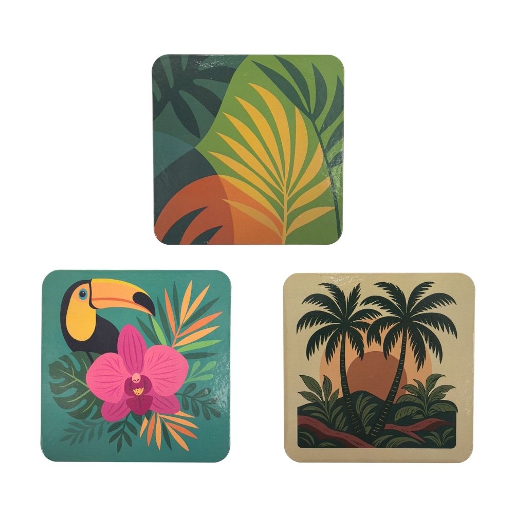 Set de 4 Posavasos Tropicales 10cm Diseño Aleatorio Orange