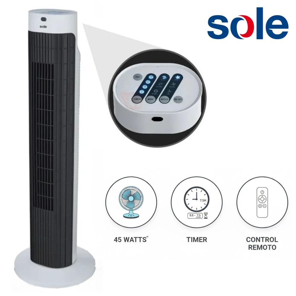 Ventilador Torre Timer Sole SOLAIR019 76cm con Control Remoto