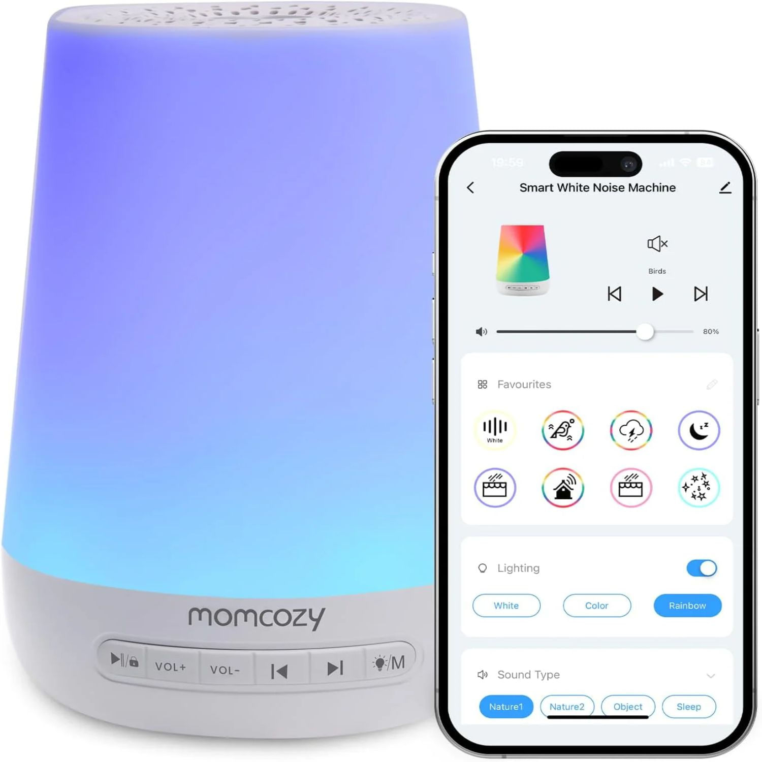 Monitor Y Lámpara Inteligente - Ruido Blanco - Momcozy