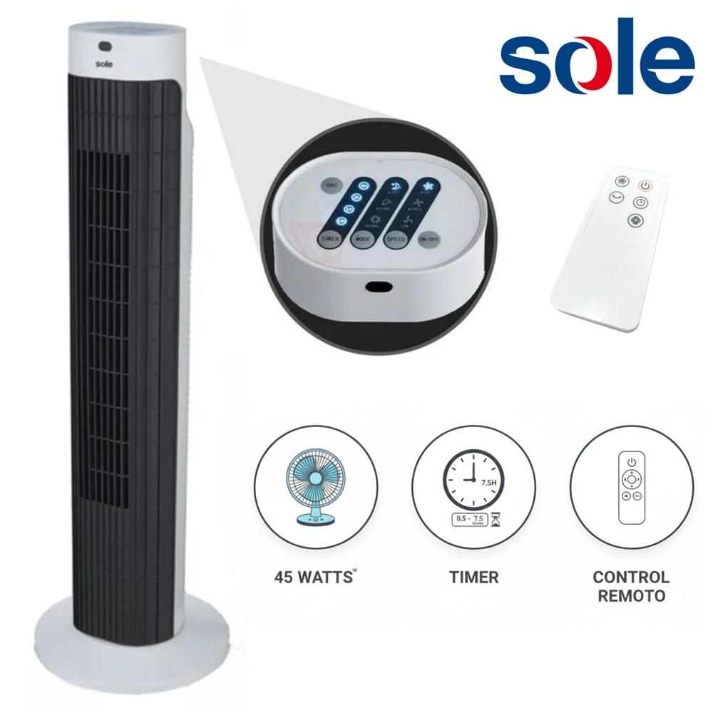 Ventilador Torre Sole SOLAIR019 76cm con Control Remoto Timer y Modos