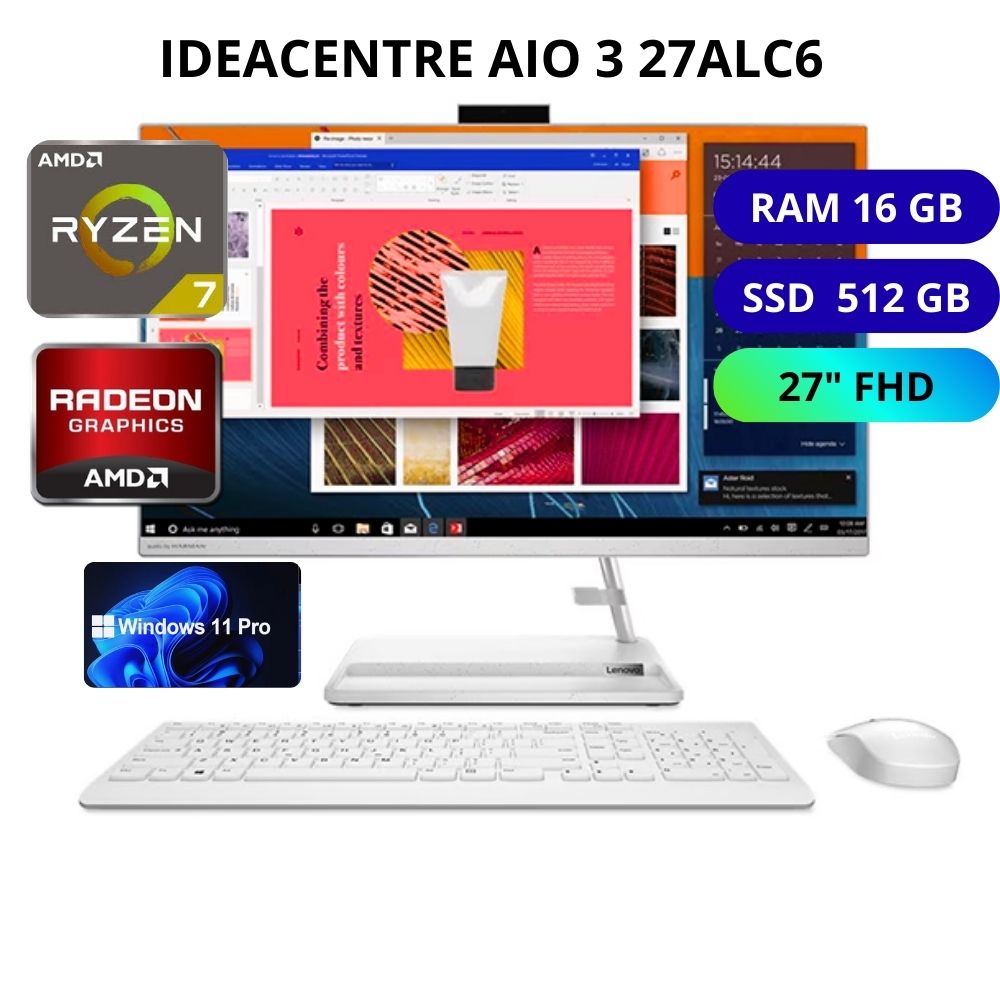 All in one Lenovo IDEACENTRE AIO 327ALC6 -AMD RYZEN 7 7730U RAM 16GB SSD 512GB 27 FHD -F0FY00Q7LD