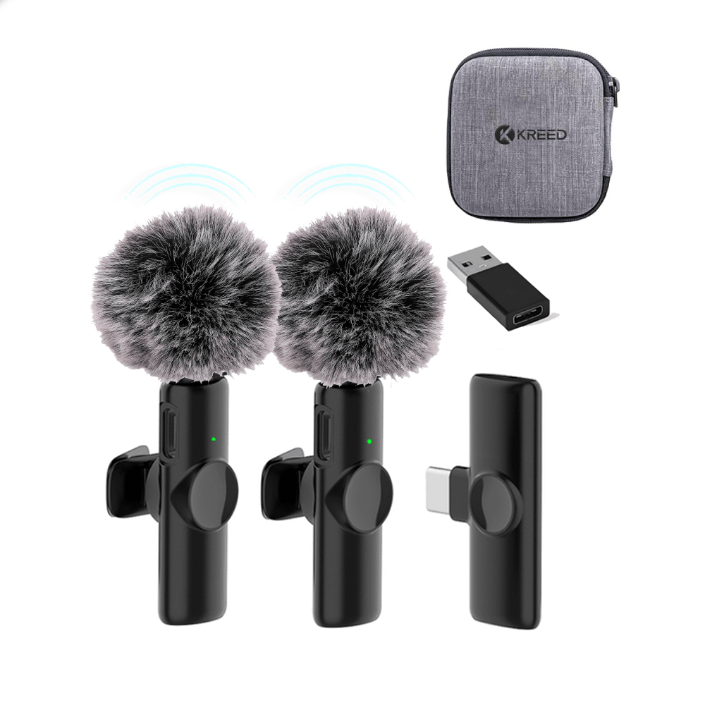 K11 Micrófono Solapero Inalámbrico DUAL Tipo C con filtro antiviento y adaptador USB