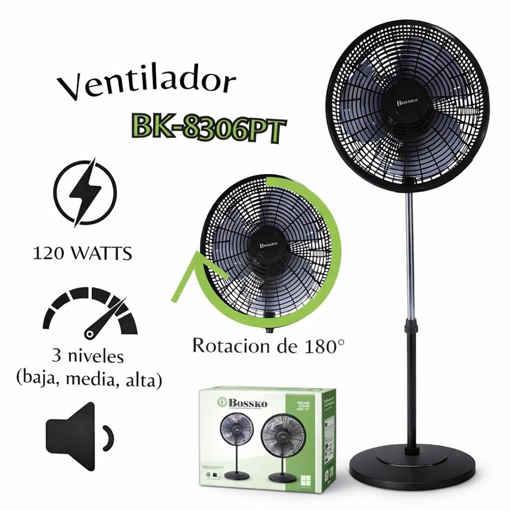 Ventilador de Pedestal Bossko BK8306PT 16 120W PotenciaSilencio y Estilo