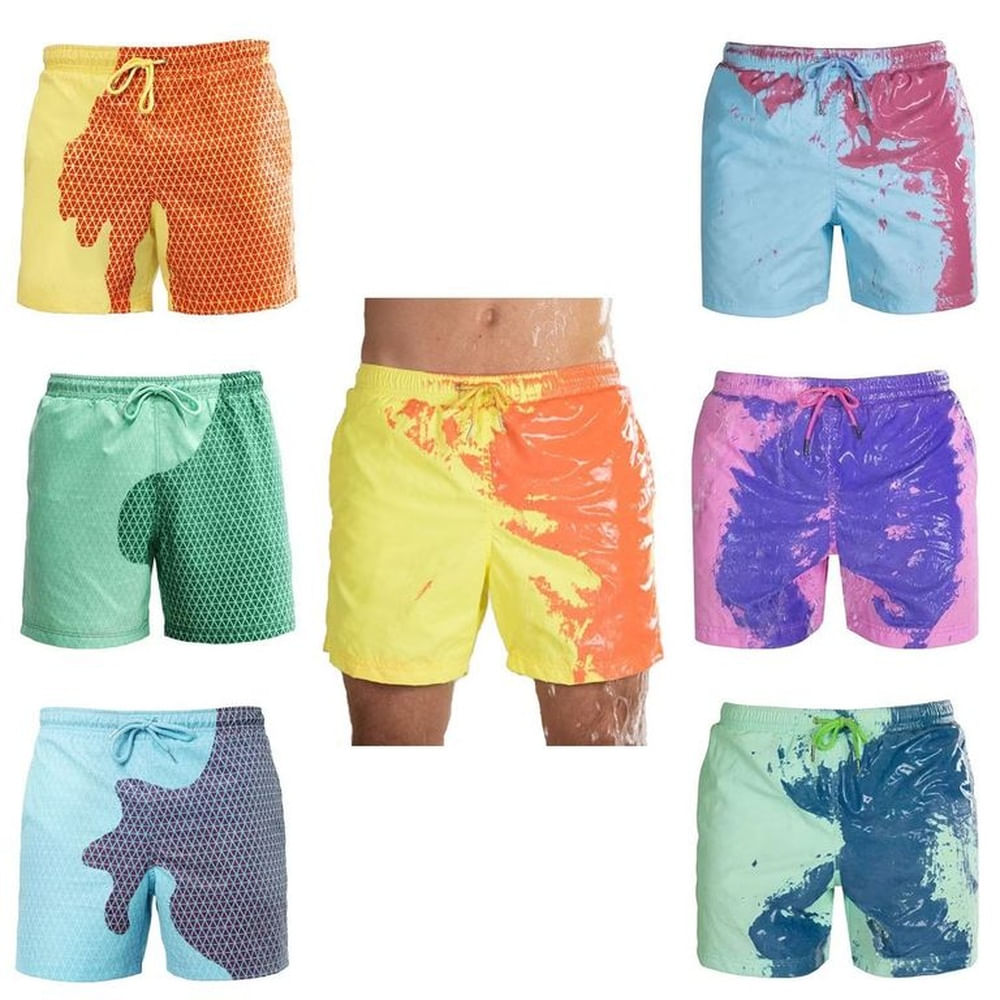 Bañador para Hombre que Cambia de Color Shorts de Baño Secado Rápido